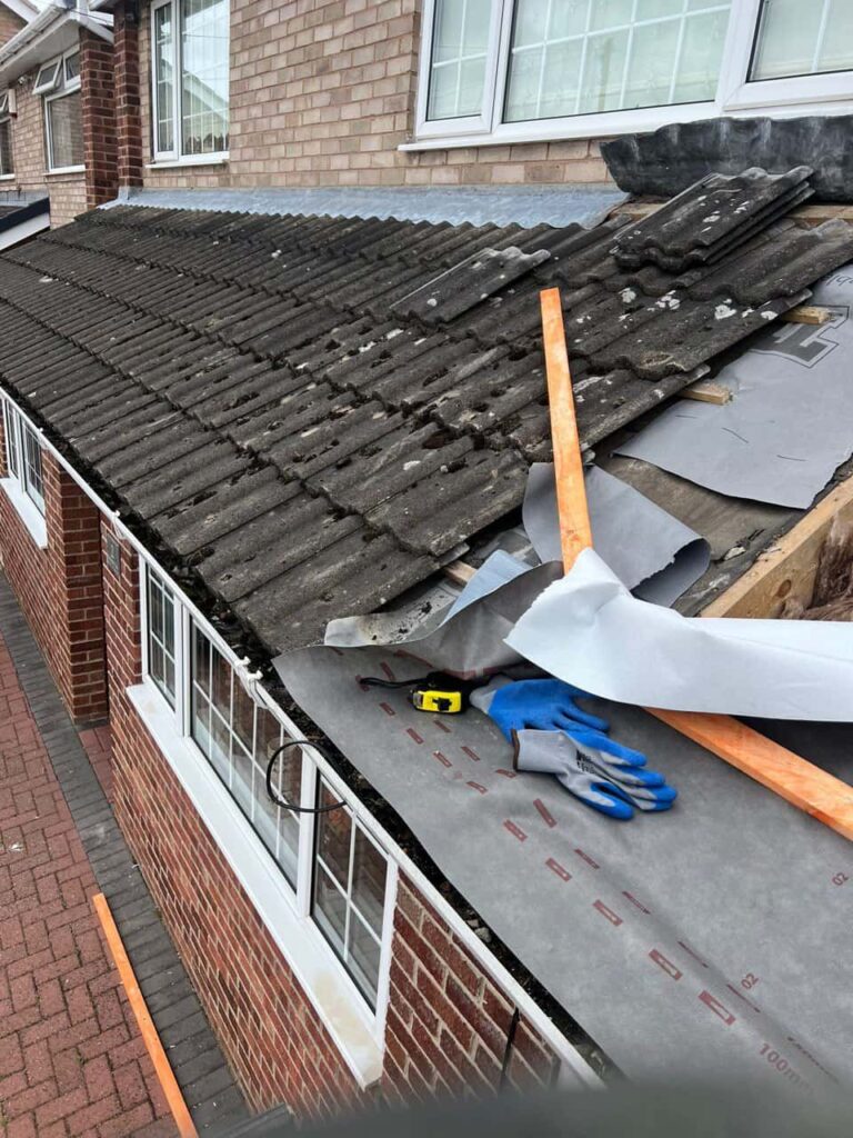 This is a photo of a pitched roof which is being repaired. The existing roof was leaking badly. Works carried out by East Grinstead Roofing Repairs